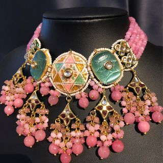ZOYA Pink/Turquoise Combo Kundan Necklace Set