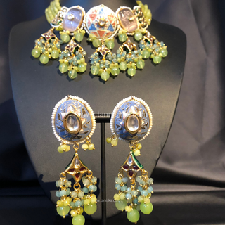 ZOYA Mint/Turquoise/Grey Combo Kundan Necklace Set