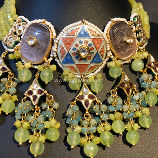 ZOYA Mint/Turquoise/Grey Combo Kundan Necklace Set