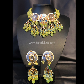 ZOYA Mint/Turquoise/Grey Combo Kundan Necklace Set