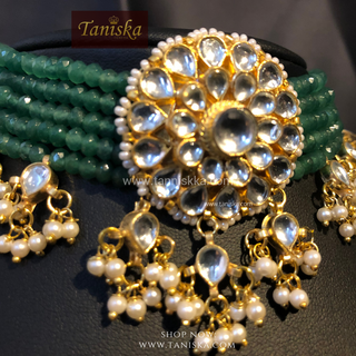 ANAYAT Emerald Green Pachi Kundan Necklace Set