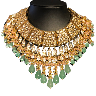 HEER Designer Mint/Baby Pink Kundan Necklace Set