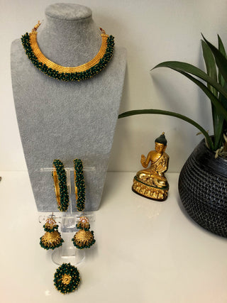 RANG-DE Pearl Necklace Set (Necklace, Earrings) - Emerald Green