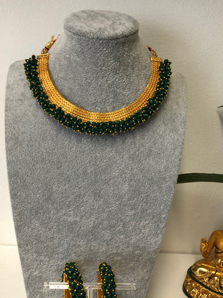 RANG-DE Pearl Necklace Set (Necklace, Earrings) - Emerald Green