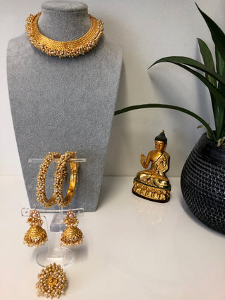 RANG-DE Pearl Necklace Set (Necklace, Earrings) - Golden