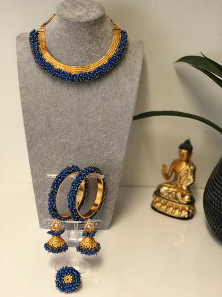 RANG-DE Pearl Necklace Set (Necklace, Earrings) - Blue