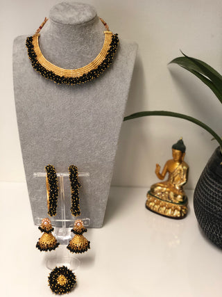 RANG-DE Pearl Necklace Set (Necklace, Earrings) - Black
