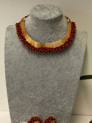 RANG-DE Pearl Necklace Set (Necklace, Earrings) - Maroon