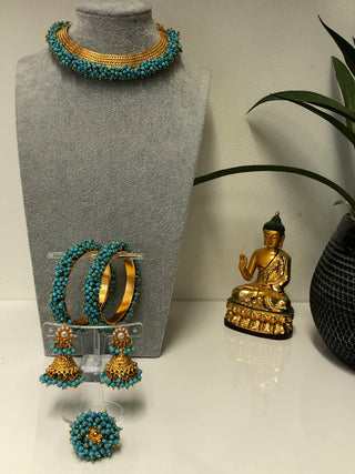 RANG-DE Pearl Necklace Set (Necklace, Earrings) - Turquoise