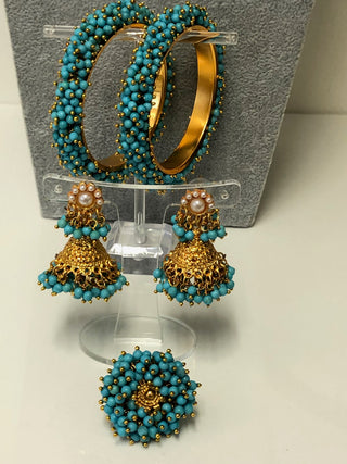 RANG-DE Pearl Necklace Set (Necklace, Earrings) - Turquoise