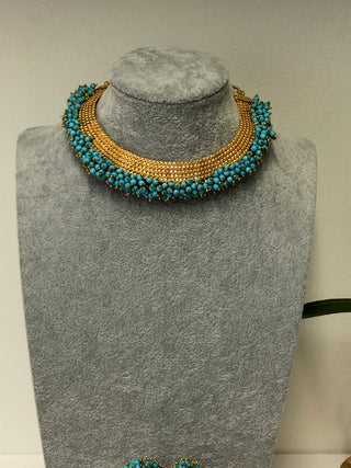 RANG-DE Pearl Necklace Set (Necklace, Earrings) - Turquoise