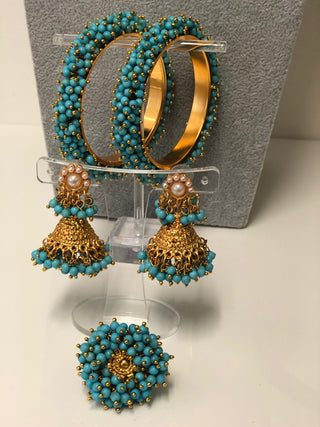 RANG-DE Pearl Necklace Set (Necklace, Earrings) - Turquoise