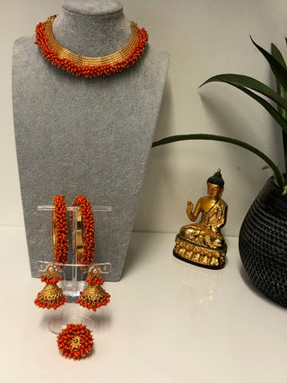 RANG-DE Pearl Necklace Set (Necklace, Earrings) - Dark Orange