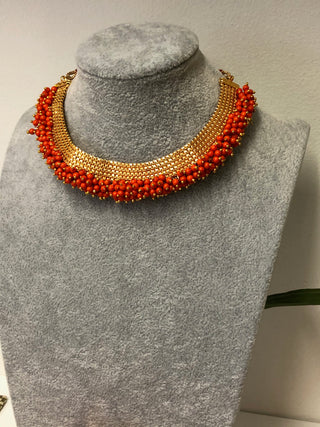 RANG-DE Pearl Necklace Set (Necklace, Earrings) - Dark Orange