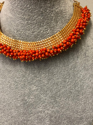RANG-DE Pearl Necklace Set (Necklace, Earrings) - Dark Orange