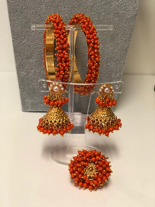 RANG-DE Pearl Necklace Set (Necklace, Earrings) - Dark Orange