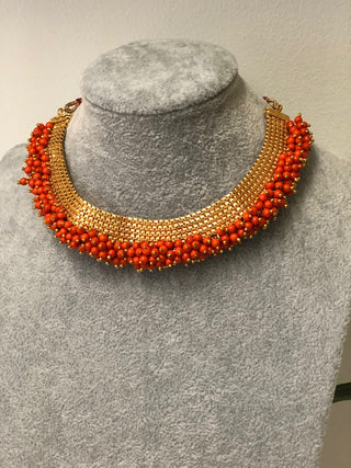 RANG-DE Pearl Necklace Set (Necklace, Earrings) - Dark Orange