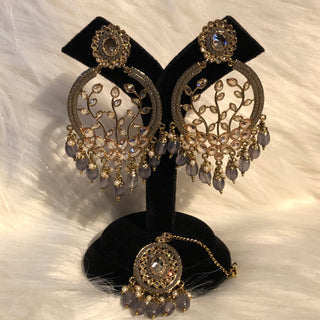 ALIA Designer Earring & Tikka Set - Grey
