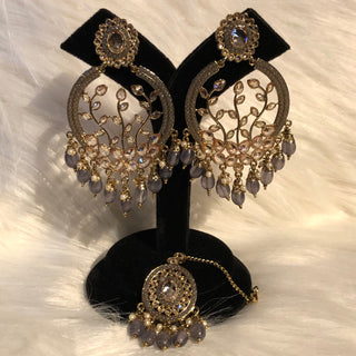 ALIA Designer Earring & Tikka Set - Grey