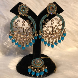 ALIA Designer Earring & Tikka Set - Turquoise