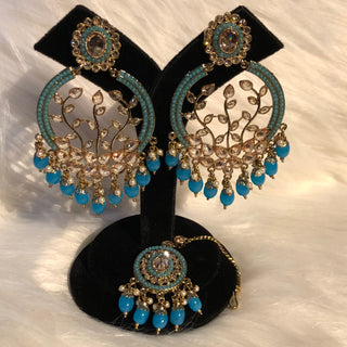 ALIA Designer Earring & Tikka Set - Turquoise