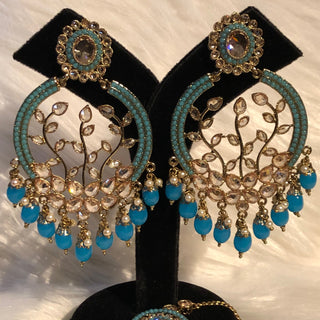 ALIA Designer Earring & Tikka Set - Turquoise