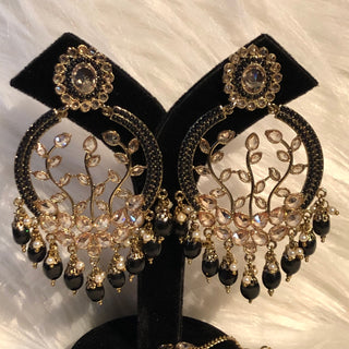 ALIA Designer Earring & Tikka Set - Midnight Black