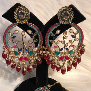 ALIA Designer Earring & Tikka Set - Multi
