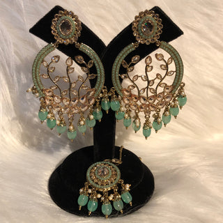 ALIA Designer Earring & Tikka Set - Mint
