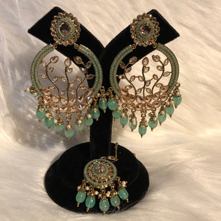 ALIA Designer Earring & Tikka Set - Mint