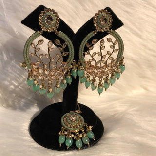 ALIA Designer Earring & Tikka Set - Mint