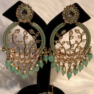 ALIA Designer Earring & Tikka Set - Mint