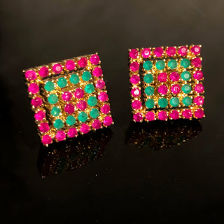 American Diamond Style Earring & Tikka Set - Multi Studs