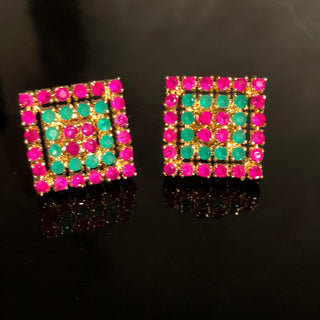 American Diamond Style Earring & Tikka Set - Multi Studs