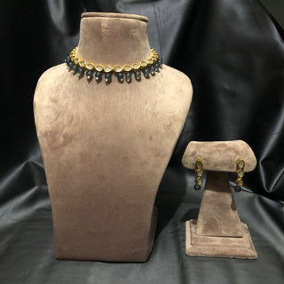 ROYAL Kundan Necklace Set - Charcoal Grey (with Meenakari)