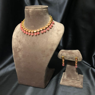 ROYAL Kundan Necklace Set - Pink (with Meenakari)