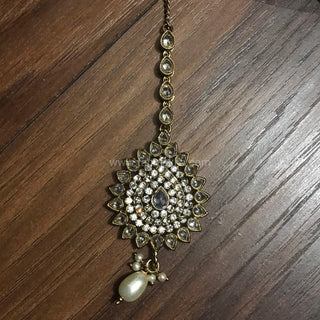 JODHA Antique Golden Large Jhumki Earrings & Tikka