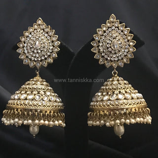 JODHA Antique Golden Large Jhumki Earrings & Tikka