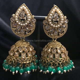 MEHAR Antique Gold Earrings - Sea Green