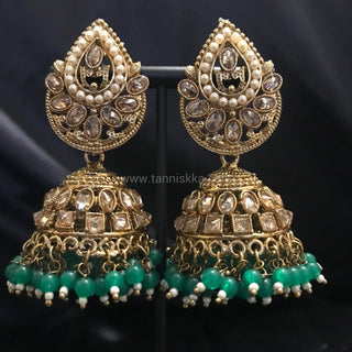 MEHAR Antique Gold Earrings - Sea Green