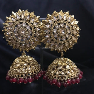 MEHAR Antique Gold Earrings & Tikka - Ruby