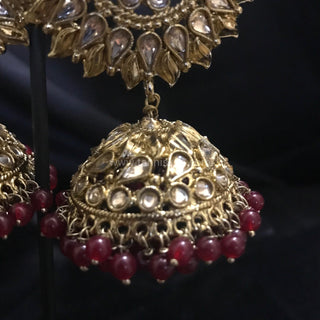 MEHAR Antique Gold Earrings & Tikka - Ruby