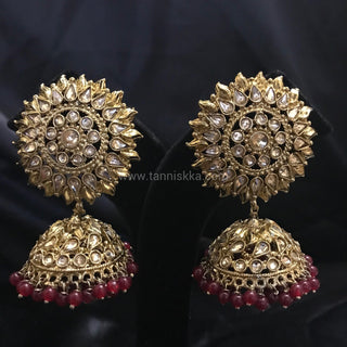 MEHAR Antique Gold Earrings & Tikka - Ruby