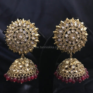 MEHAR Antique Gold Earrings & Tikka - Ruby