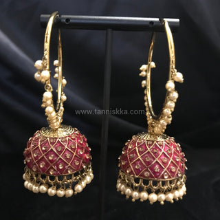 Antique Gold Earrings (Jhumkis) - Ruby