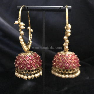 Antique Gold Earrings (Jhumkis) - Ruby