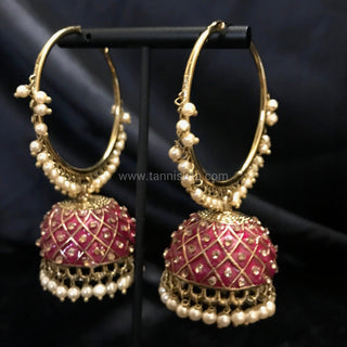Antique Gold Earrings (Jhumkis) - Ruby