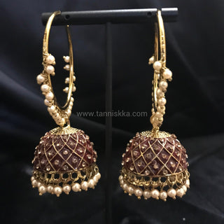 Antique Gold Earrings (Jhumkis) - Maroon