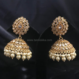 Antique Gold Earrings (Jhumkis) - Golden