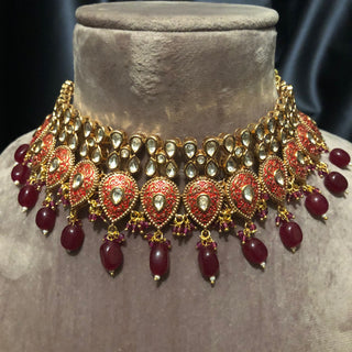 The Ruby Rose Meenakari Necklace Set - Uncut Kundan